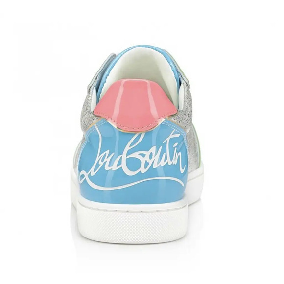 Christian Louboutin Fun Vieira Flat Patent Pink Silver Blue Low Top Sneaker 36.5 - Picture 10 of 12